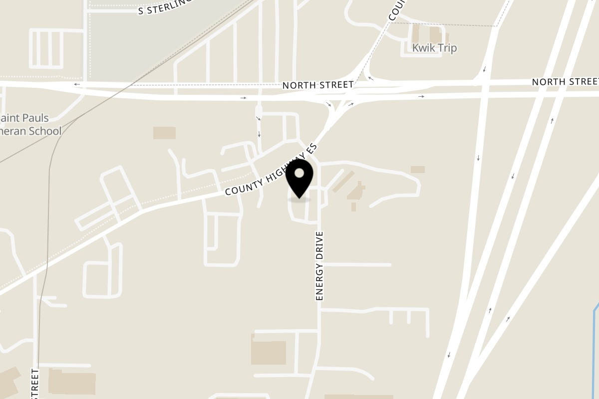Map showing the location of LD's BBQ on 2511 Main St in East Troy